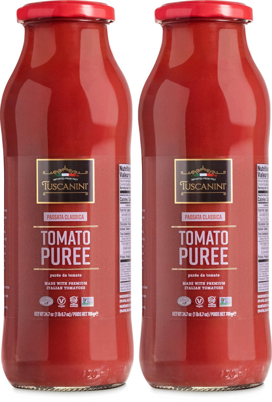 Tuscanini Italian Tomato Puree, Premium Italian Passata, 24.7oz (2 Pack) | Resealable, Product of Italy