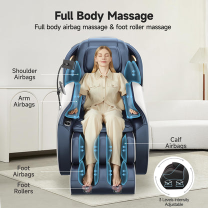 Real Relax 2026 Massage Chair Full Body, Zero Gravity SL-Track Massage Recliner with Added Phone Controller and Holder, Pause Button,Upgraded LCD Screen，APP Control and Child Lock, Favor-06, Blue