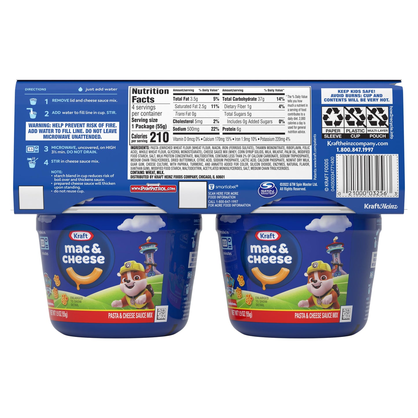 Kraft Nickelodeon Paw Patrol Mac and Cheese, 4 Cups, for Easy Dinner or Dinner Sides, Original Flavor, No Artificial Flavors, Preservatives or Dyes, 1.9 oz