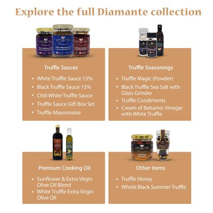 Diamante Italy Black Truffle Sauce with High 15% Black Truffle Content - Authentic Italian Gourmet Black Truffle & Mushroom Sauce - Non GMO, Vegan & Made in Italy - 90g