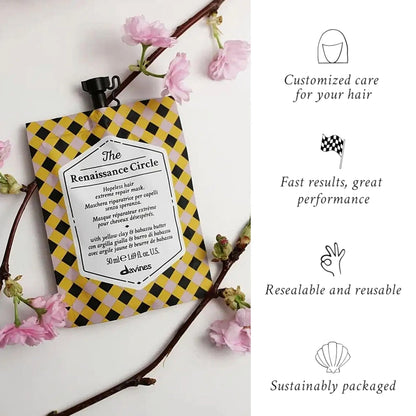 Davines The Renaissance Circle Hair Mask, Repairing Treatment for Extremely Damaged Hair - Restores Structure & Softness with Babassu Butter & Yellow Clay - Deep Conditioning, 1.69 Fl Oz