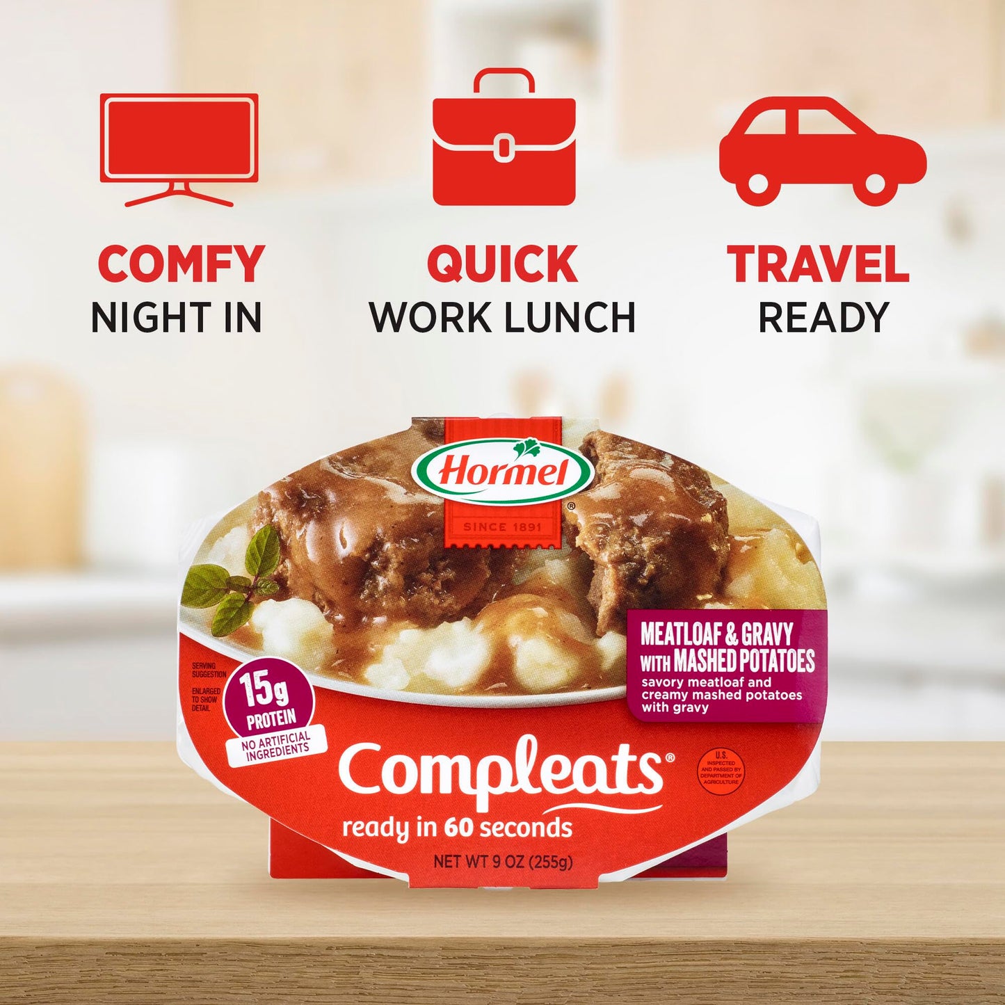 HORMEL COMPLEATS Meatloaf & Gravy With Mashed Potatoes Microwave Tray, 9 oz. (6 Pack)