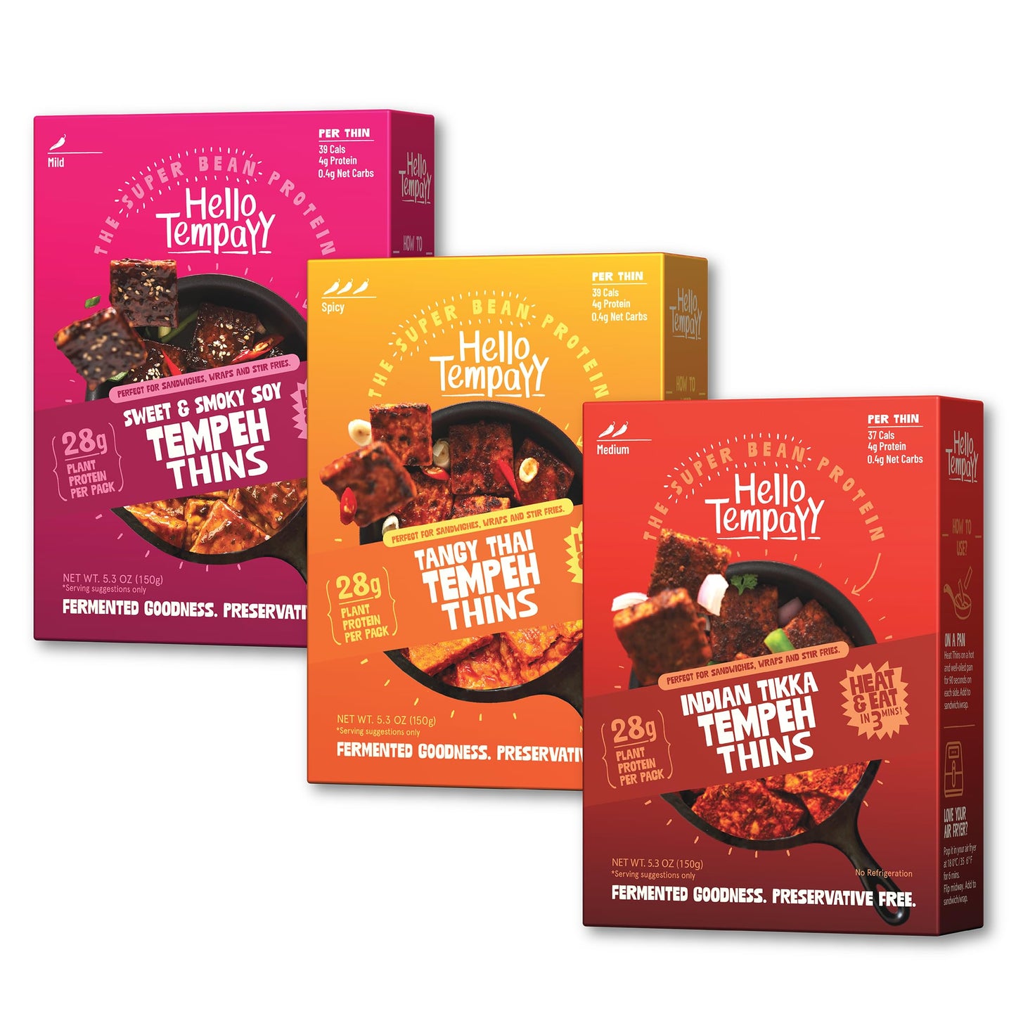 Ready to Cook Tempeh-All Thins Tempeh (Pack of 3)- 28g Clean Protein| High Fiber | More Protein & Fiber than Tofu & Cottage Cheese| Gut-Friendly | Gluten Free | Dairy Free | Vegan | Non GMO