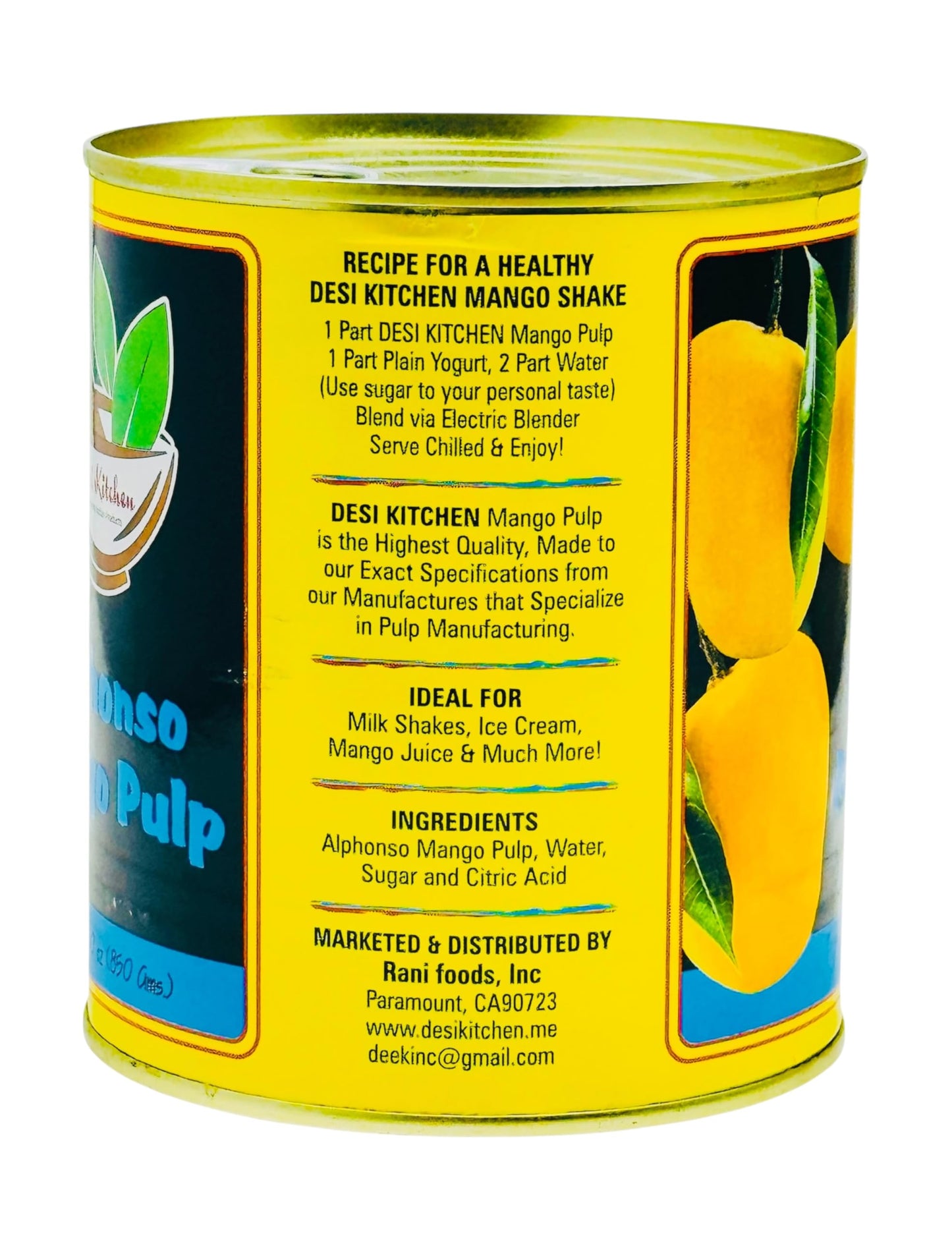 Desi Kitchen Alphonso Mango Pulps 850g(30oz) Delicious flavor By Rani Foods Inc
