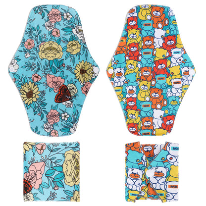 PHOGARY Reusable Menstrual Pads for Heavy Flow with Wet Bag, Sanitary Pads Set with Wings for Women, Washable Overnight Cloth Panty Liners (7 in 1, Style H)