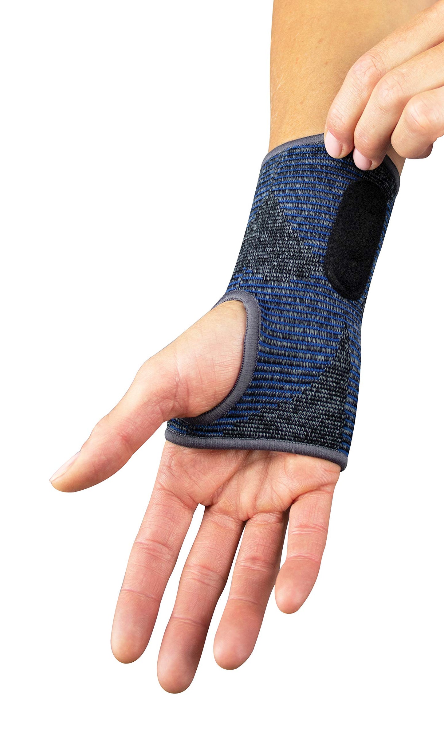 MUELLER Sports Medicine Reversible 3-in-1 Wrist Brace, Wrist Pain Relief Support for Men and Women, Ideal for Carpal Tunnel, Tendinitis, Arthritis, Black/Blue, One Size