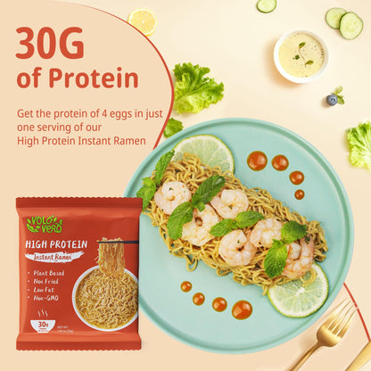 VOLO VERO High Protein (30g) Ramen Noodles Plain, 8 Pack Plant-Based Vegan Noodle | Sugar-Free, Low Fat, Non-Fried, Non-GMO, Egg & Dairy Free | Ready to Eat, Healthy Asian Meal Alternative