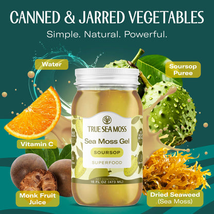 TrueSeaMoss Sea Moss Gel – Made in USA – Wildcrafted Seamoss, Fruits & Jarred Vegetables – Soursop, Pack of 1 (Labels may Vary)