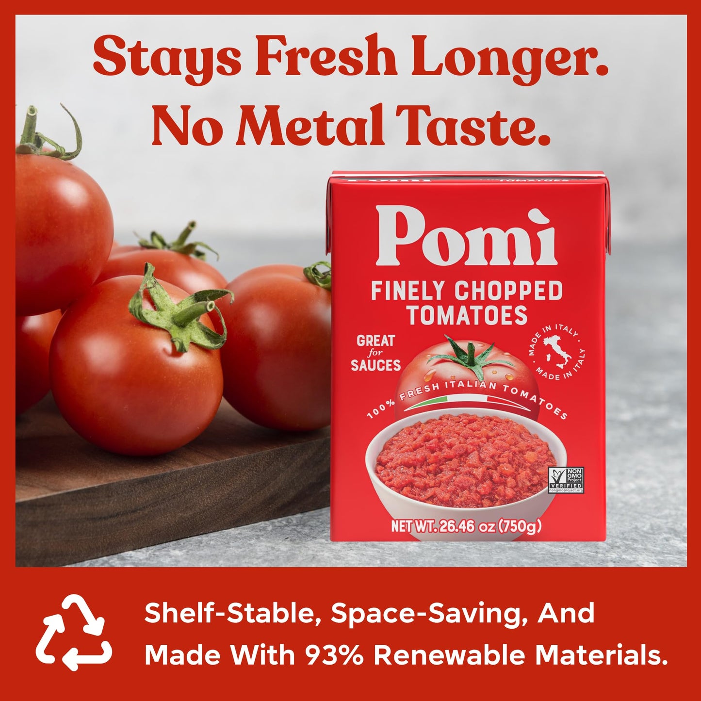 Pomì Finely Chopped Italian Tomatoes 26.46oz (Pack of 12) - 100% Fresh Flavor in BPA-Free Carton - Perfect for Sauces, Pasta, Pizza & More, Non-GMO, Gluten-Free, Clean Eating Canned Alternative