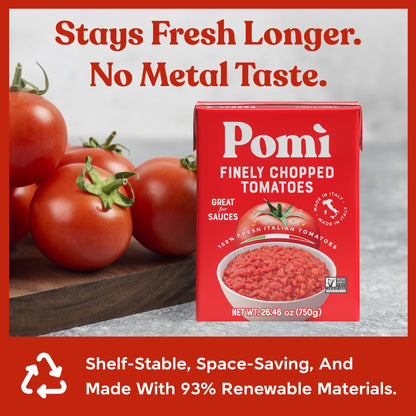 Pomì Finely Chopped Italian Tomatoes 26.46oz (Pack of 12) - 100% Fresh Flavor in BPA-Free Carton - Perfect for Sauces, Pasta, Pizza & More, Non-GMO, Gluten-Free, Clean Eating Canned Alternative
