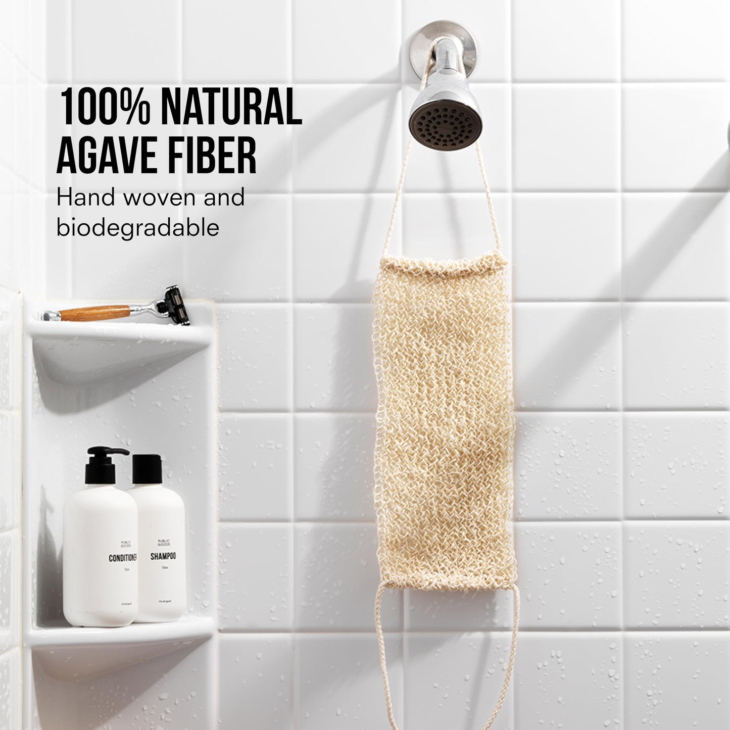 Public Goods Exfoliating Body Scrubber | Ayate Bath Strip for Shower | Back Scrubber Made with Natural Agave Fibers for Exfoliation | Plant-Based Loofah Alternative | 25 in. x 4 in. | 1 Count