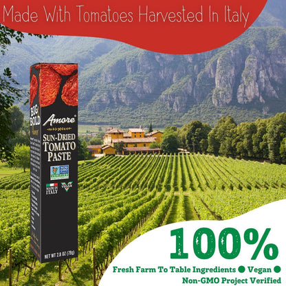 Amore Vegan Sun Dried Tomato Paste In A Tube - Non GMO Certified and Made In Italy 2.8 Ounce (Pack of 12)
