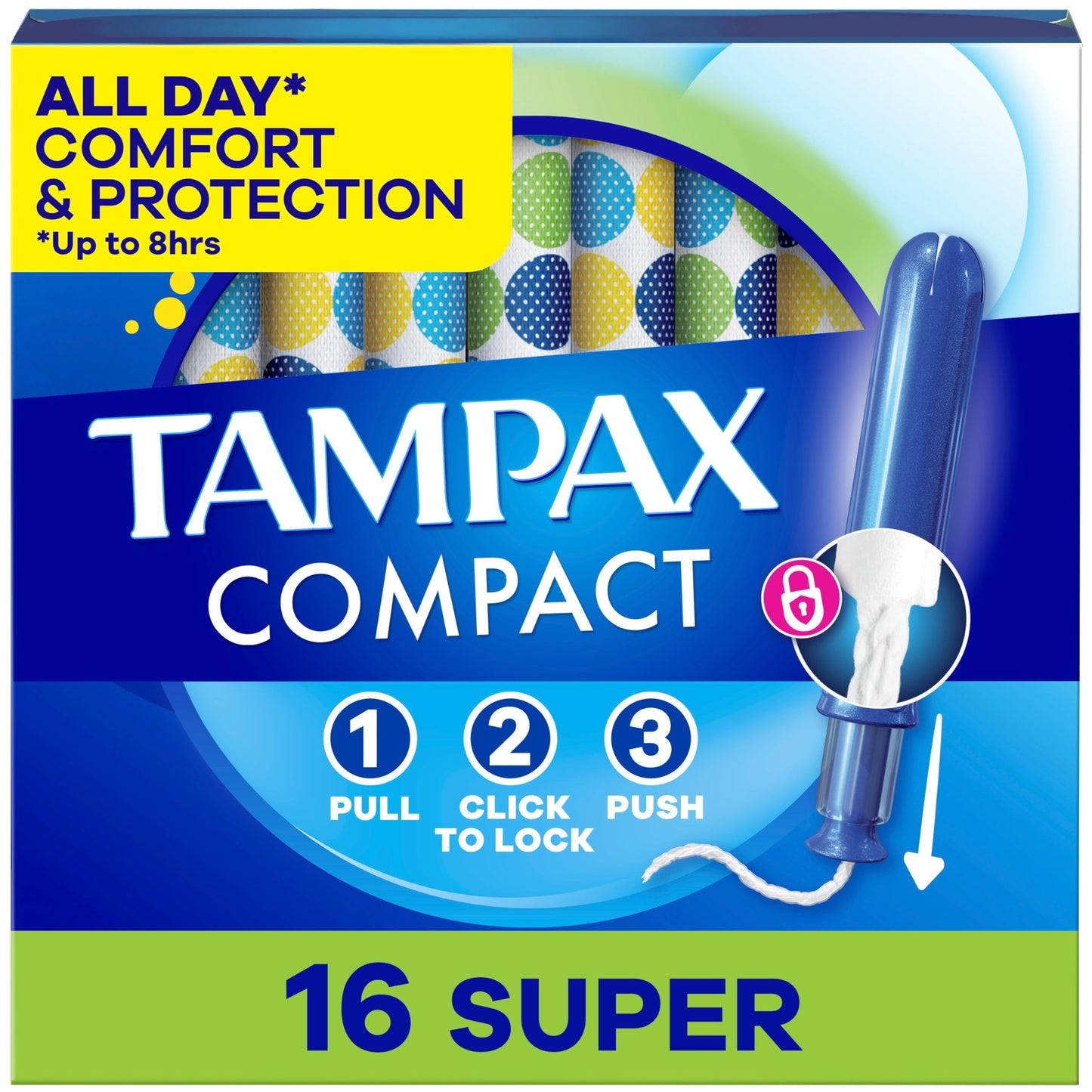 Tampax Compact Pearl Tampons, with LeakGuard Braid & Extendable Applicator, Super Absorbency, Compact Extendable Applicator, Unscented, 16 Count (Packaging May Vary)