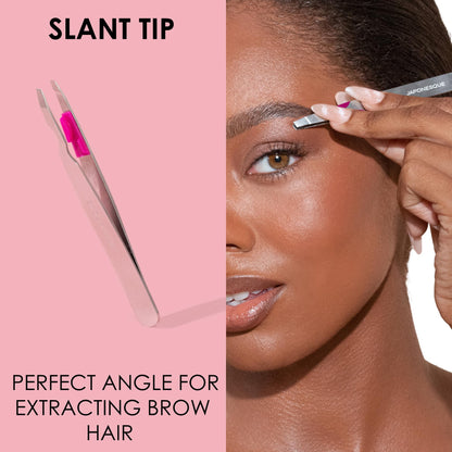 Japonesque Smart Guide Slant Tweezers – Precision Eyebrow Plucking Tool with Slant Tip, Stainless Steel Hair Removal