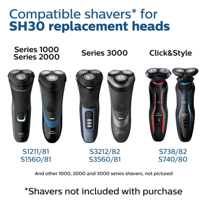Philips Norelco SH30/52 Shaving Heads, Compatible with Philips Shavers Series 1000, 3000 and 5000, Powerful Performance, Self-Sharpening, 3 Pieces, Model SH30/52