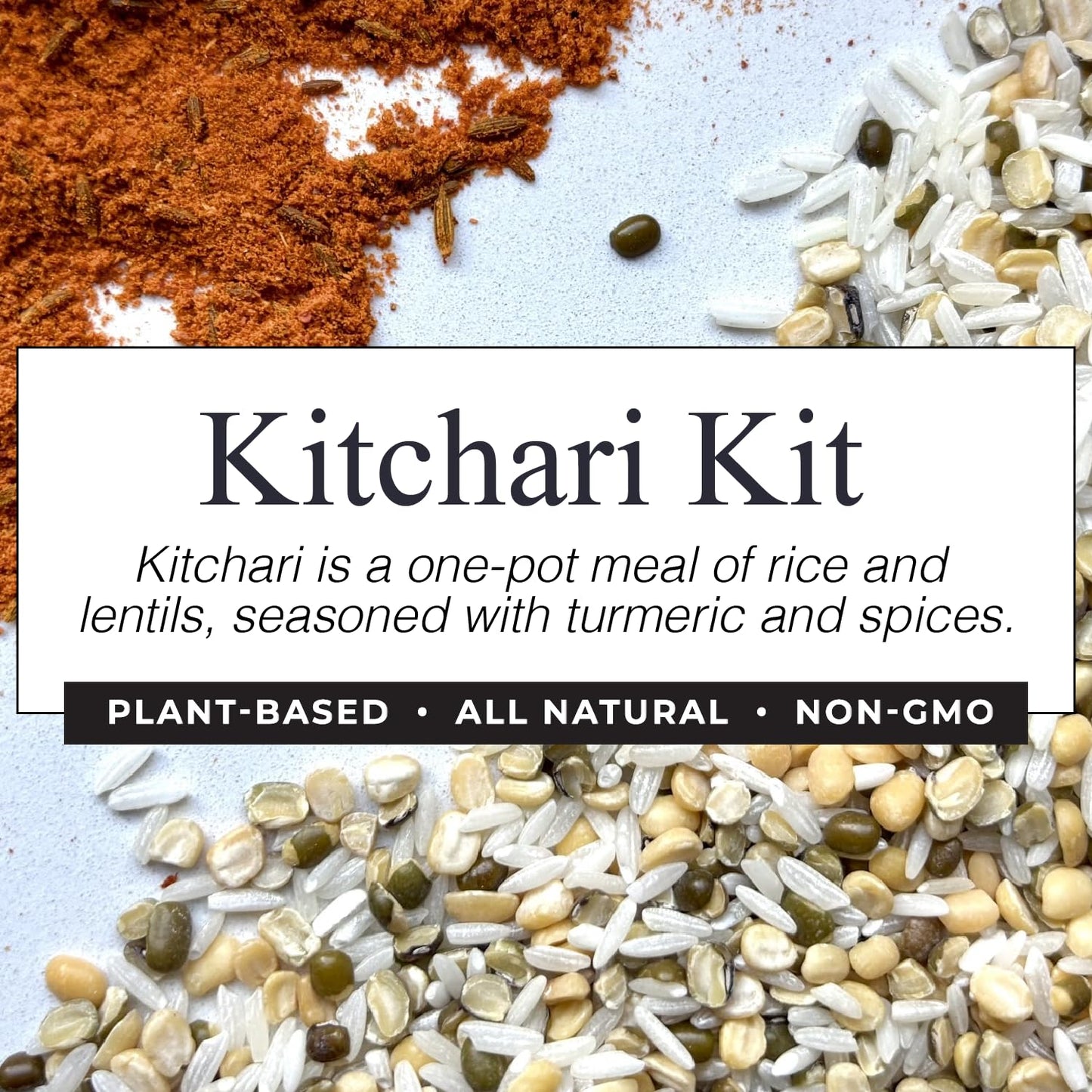Jain Family Foods Mung Rice Khichdi Kitchari Kit | Authentic Indian Meal Kit with Spiced Yellow Lentils | Plant Based, Gluten-Free, High Fiber | Easy One Pot Dinner, Instant Pot Friendly | Serves 3