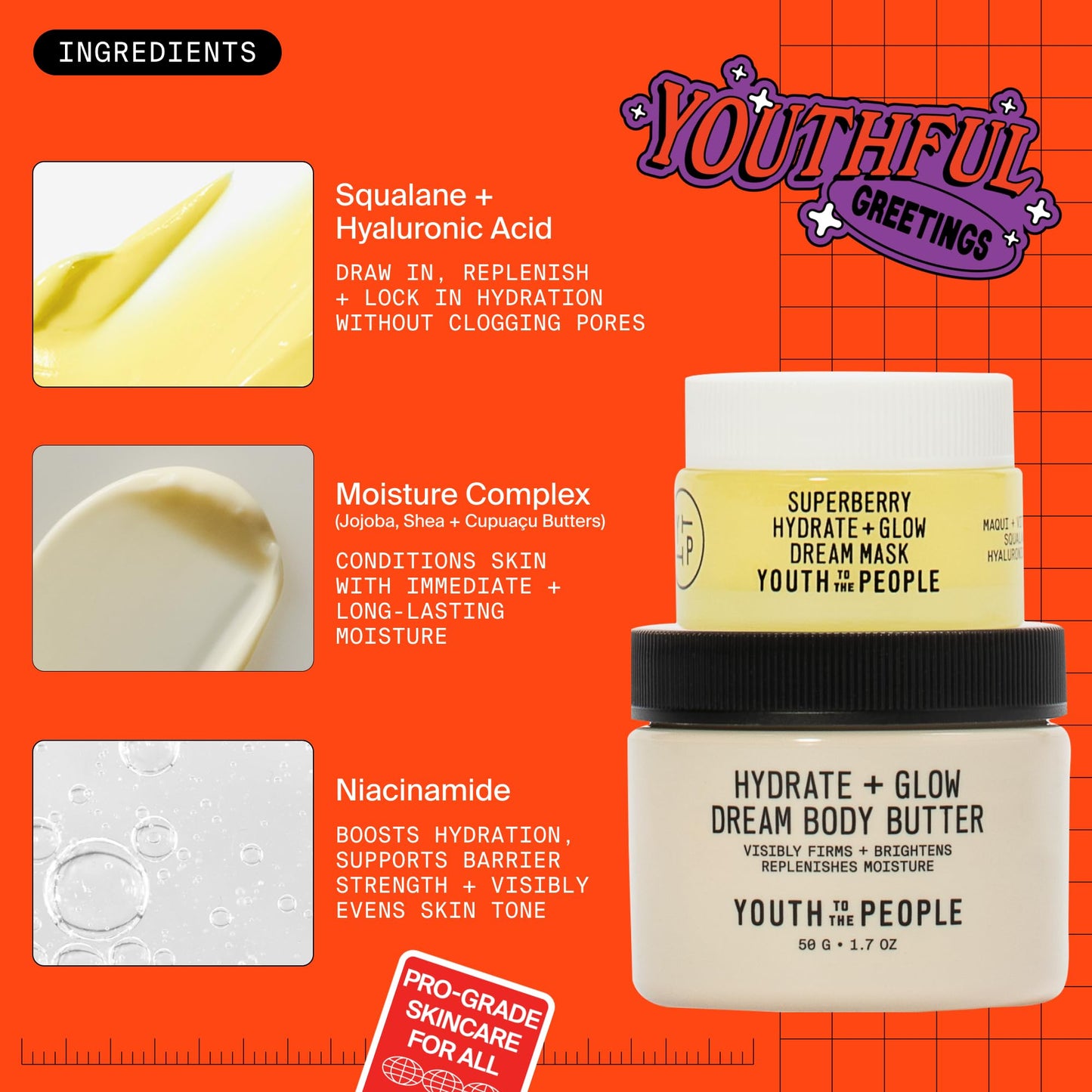 Youth To The People Dream A La Glow Set, 2-Pc Face + Body Hydration Giftset for Dry Skin ($40 Value), Mini Travel Moisturizers, with Superberry Dream Mask and Firming Body Butter