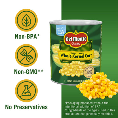 DEL MONTE Golden Sweet Whole Kernel Corn, Canned Vegetables, 6 Pack, 106 oz