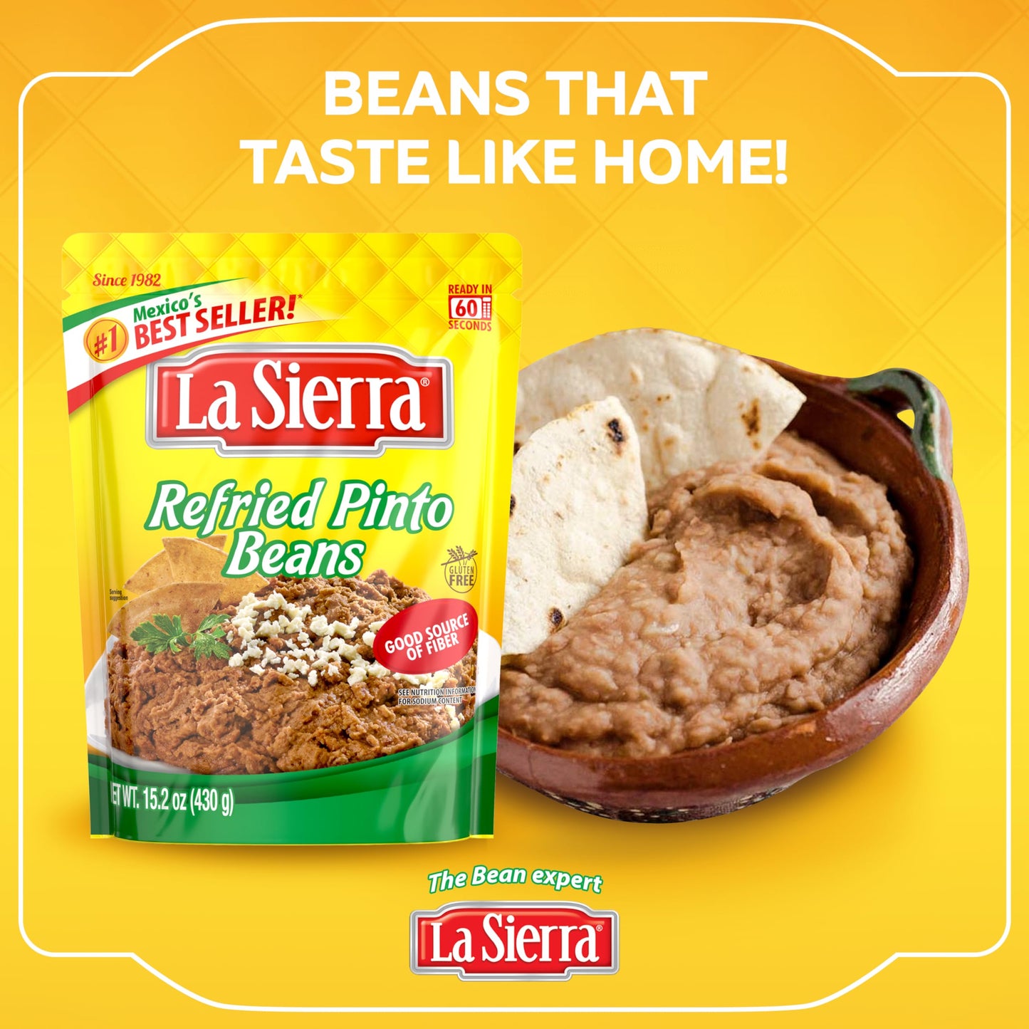 La Sierra Refried Pinto Beans, Ready-to-Eat Vegetarian Refried Beans, 15.2 oz Pouch (Pack of 8)