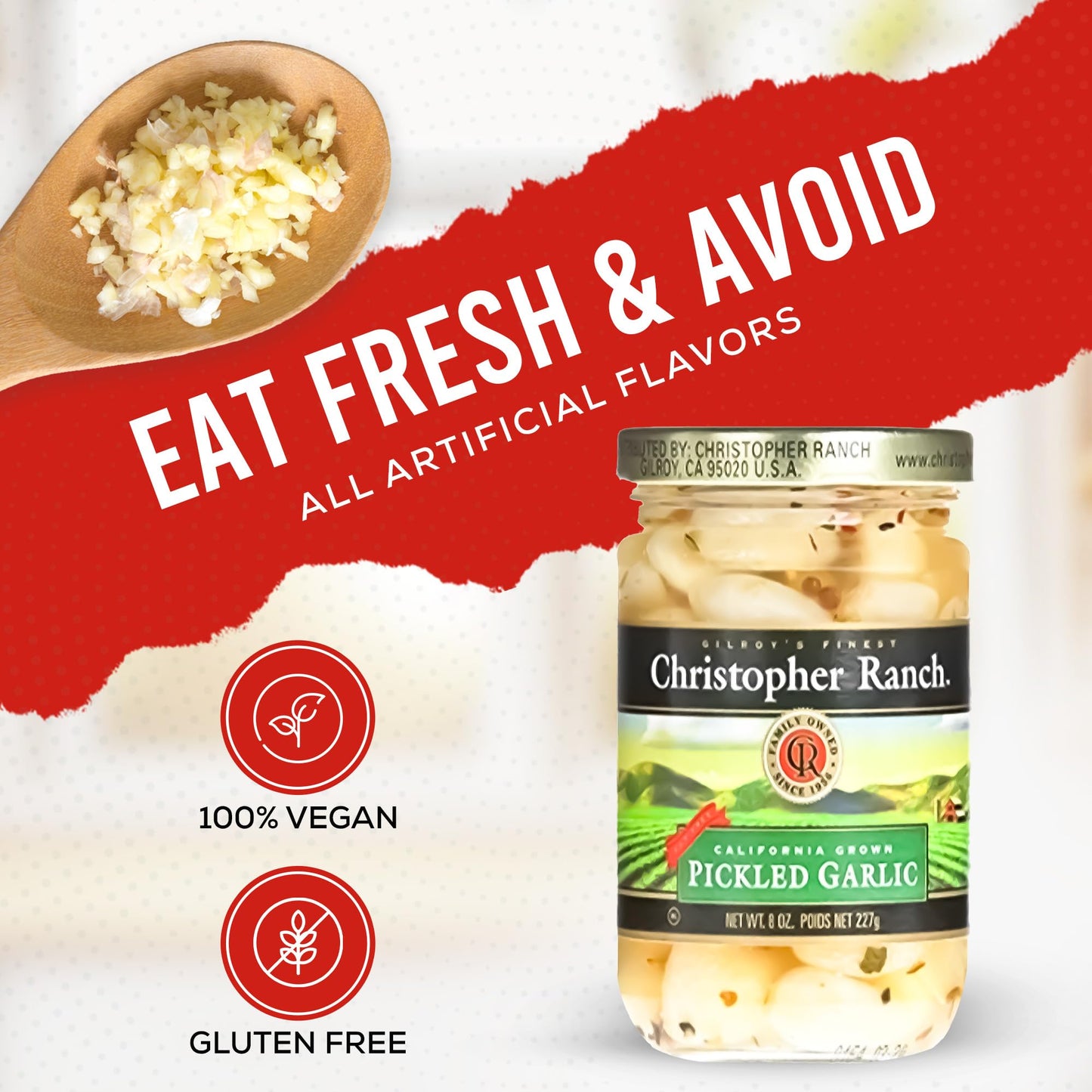 Christopher Ranch Pickled Garlic Cloves in a Jar | 100% California-Grown Fresh Garlic | Peeled and Pickled for Convenience | Ideal for Cooking, Snacking & Pickled Vegetables Lovers | 8 oz (Pack of 2)