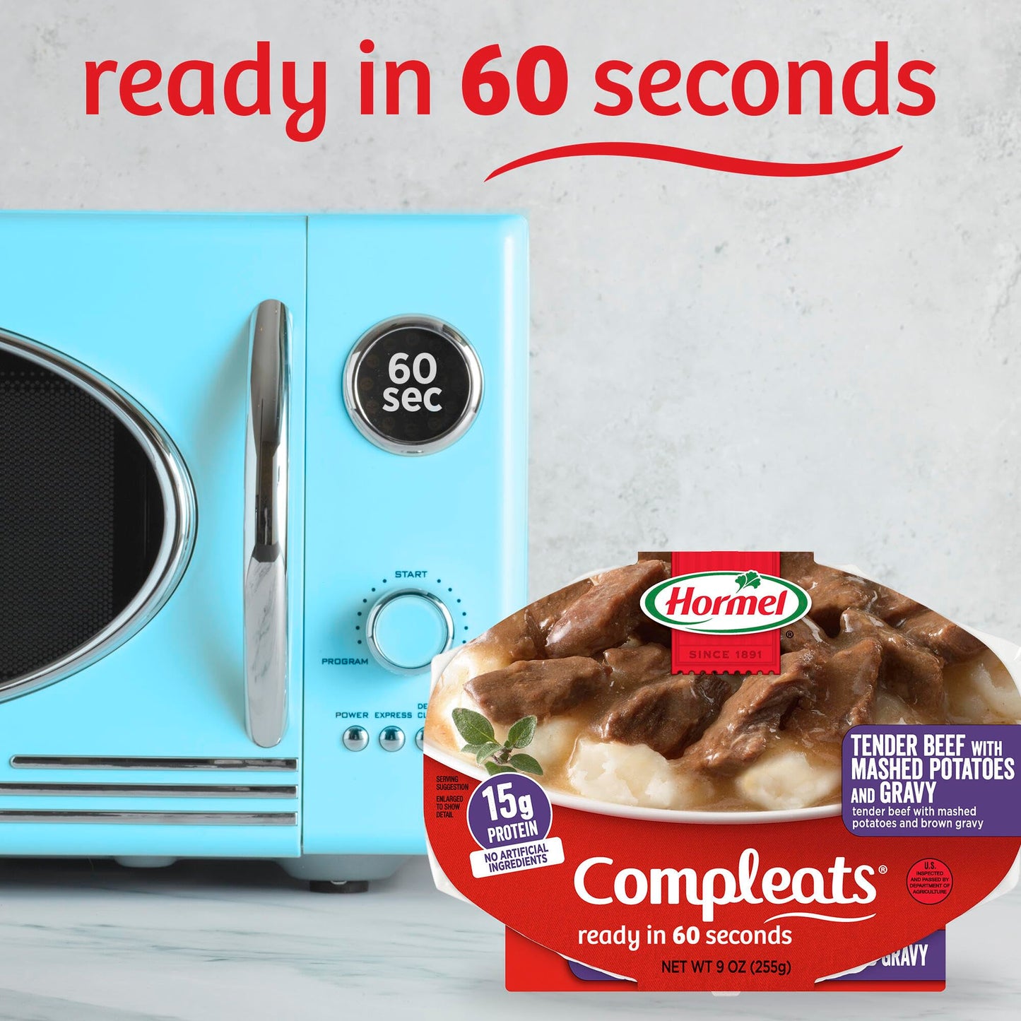 HORMEL COMPLEATS Tender Beef With Mashed Potatoes & Gravy Microwave Tray, 9 oz. (6 Pack)