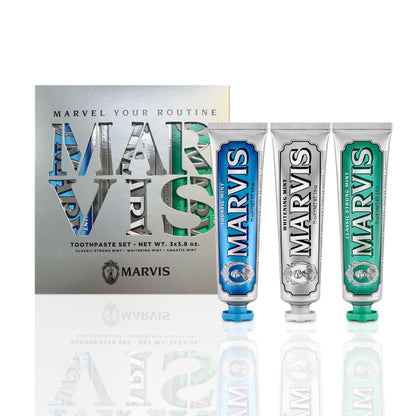 Marvis Best Sellers Trio, Classic Strong Mint, Whitening Mint, Aquatic Mint, 3 Tubes 75ml/3.8oz Each