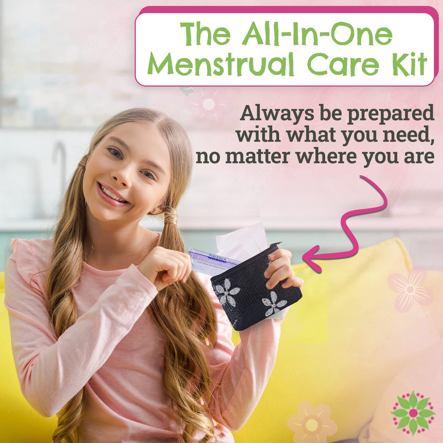 Period Starter Kit - Fashionable and Organic Menstrual Period Survival Kit - When Aunt Flo Makes a Surprise Visit! (Your First Choice to-Go!) (Black)