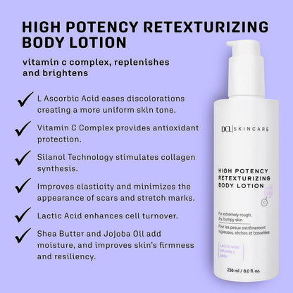 DCL Skincare High Potency Retexturizing Body Lotion for Smooth, Renewed Skin, 8 Fl oz