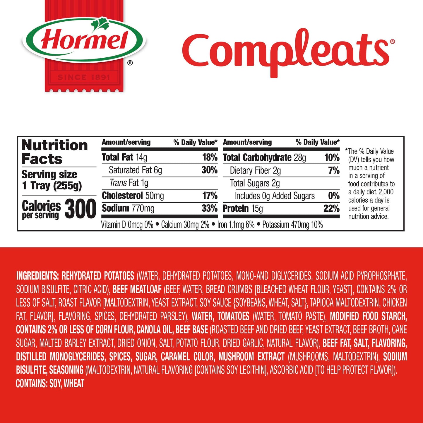 HORMEL COMPLEATS Meatloaf & Gravy With Mashed Potatoes Microwave Tray, 9 oz. (6 Pack)