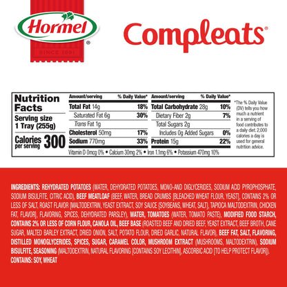 HORMEL COMPLEATS Meatloaf & Gravy With Mashed Potatoes Microwave Tray, 9 oz. (6 Pack)