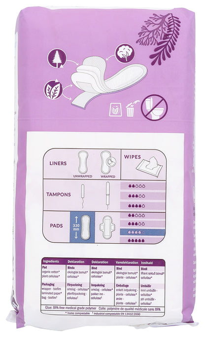Natracare Natural Traditional Style Night Time Maxi Pads, Individually Wrapped, Without Wings in Plant-Based Bag (1 Pack, 10 Pads Total)