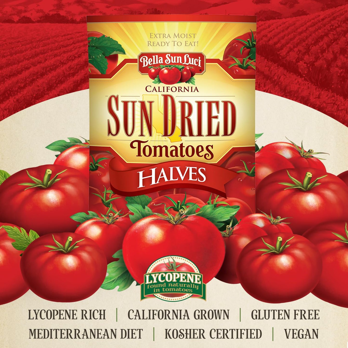 Bella Sun Luci Sun Dried Tomato Halves, Mediterranean Style Sun-Ripened Tomatoes, Kosher, Vegan, Gluten-Free, Premium Ingredient for Pasta, Pizza, Salads, Sandwiches & Appetizers