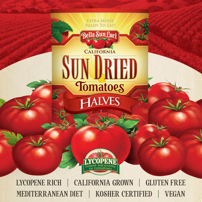 Bella Sun Luci Sun Dried Tomato Halves, Mediterranean Style Sun-Ripened Tomatoes, Kosher, Vegan, Gluten-Free, Premium Ingredient for Pasta, Pizza, Salads, Sandwiches & Appetizers