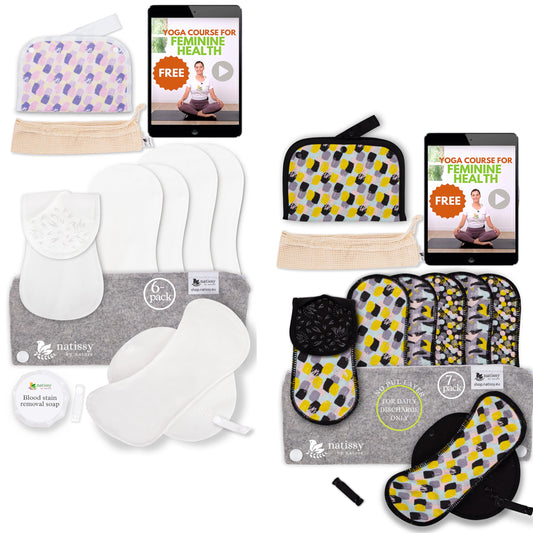 Non Slip Reusable Pads Menstrual Heavy Flow 6-Pack (L+XL) Organic Cotton Cloth Menstrual Pads & Non Slip Reusable Panty Liners for Women 7-Pack (M) Panty Liner Washable for Women & Teens