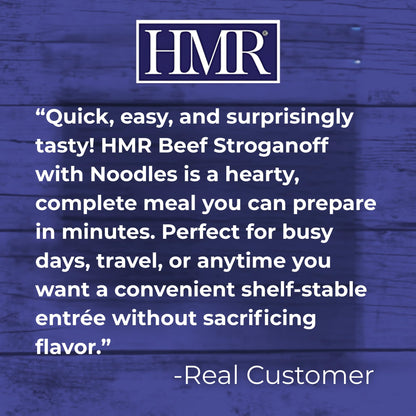 HMR Beef Stroganoff with Noodles Entrée | Pre-packaged Lunch or Dinner | Ready to Eat | 19g of Protein | Low Calorie Food | 8oz Serving per Meal | Pack of 6