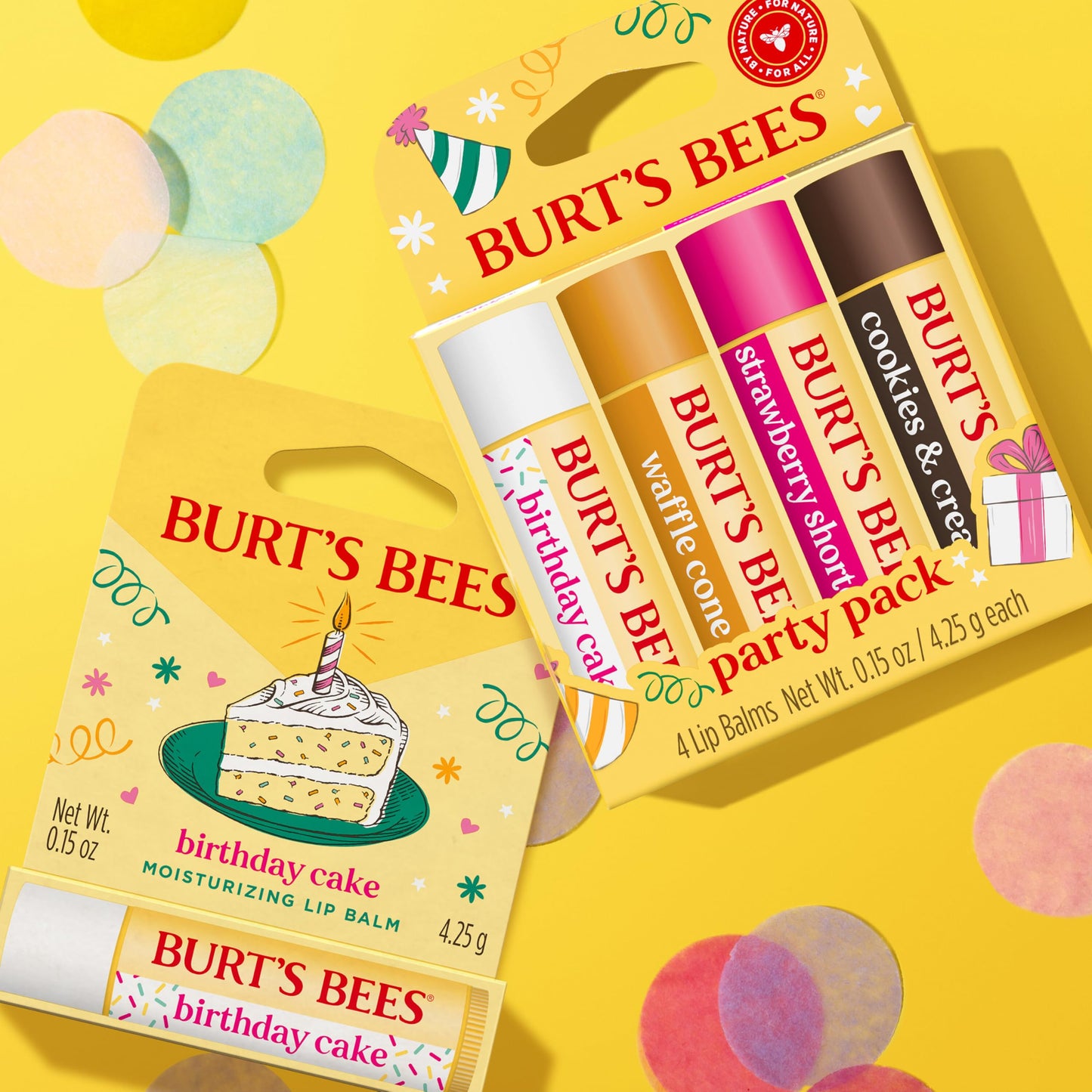 Burt's Bees Birthday Cake Lip Balm, Tint-Free, Natural Origin Lip Care, 1 Tube, 0.15 oz.