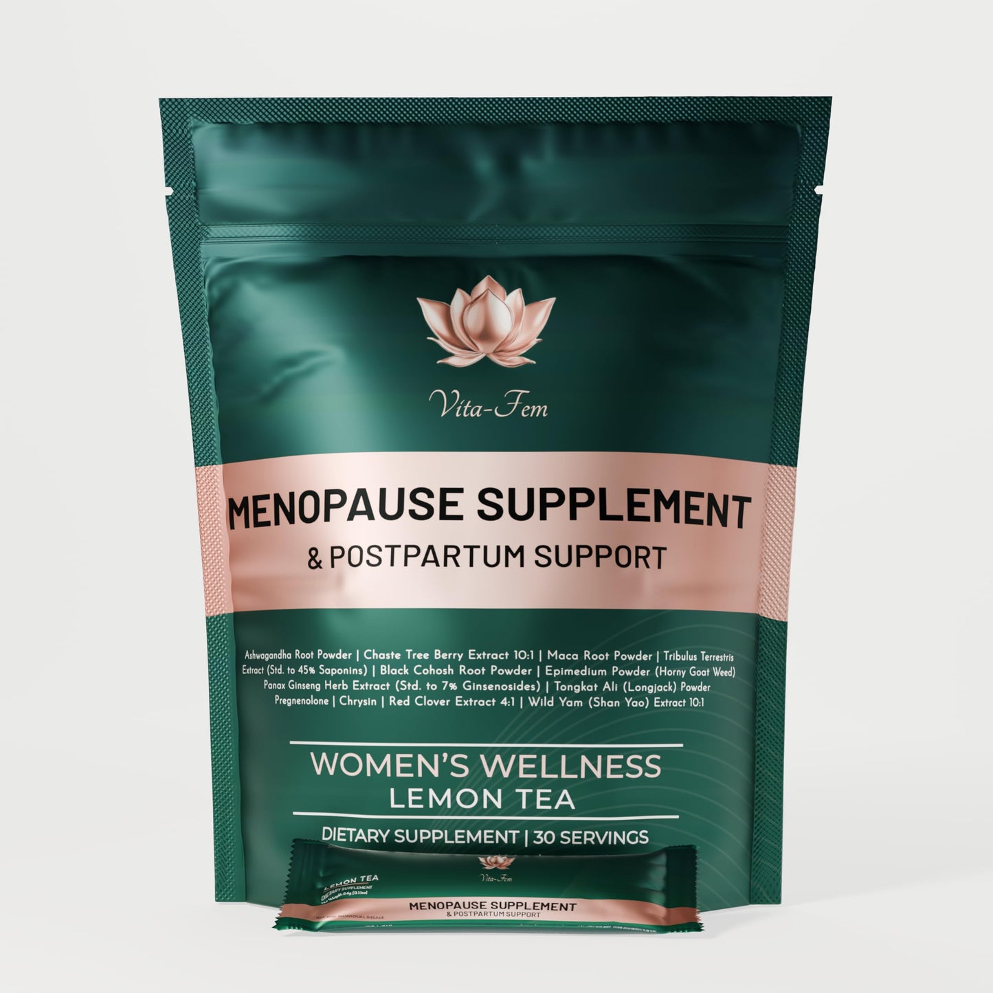 Menopause Supplement for Women | Replace 22 Pills with one Sachet per Day | Plant-Based Ashwagandha-Forward, Lemon Tea Flavor | Night Sweats & Hot Flash Relief - 30 Daily Stick Packs