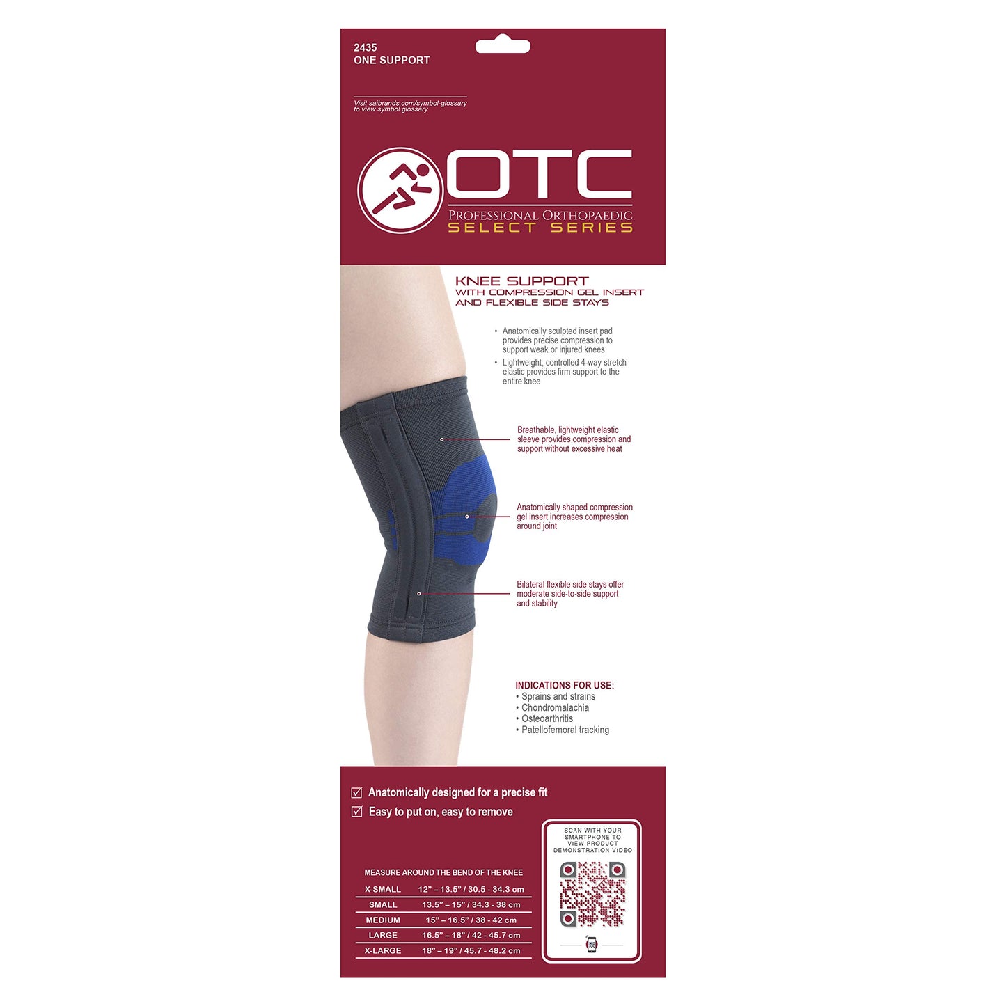 OTC Knee Brace, Compression Recovery, Gel Insert, Flexible Side Stays, Small