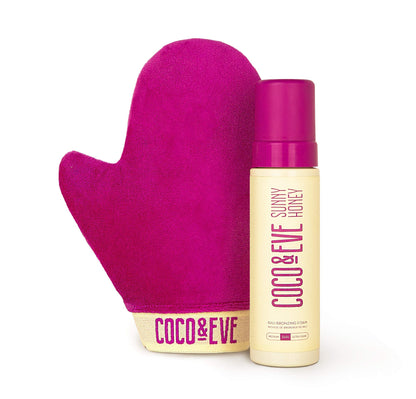 Coco & Eve Self Tanner Mousse Kit - (Medium) All Natural Sunless Instant Self Tanning with Bronzer & Mitt Applicator | Sunny Honey Bali Bronzing Kit