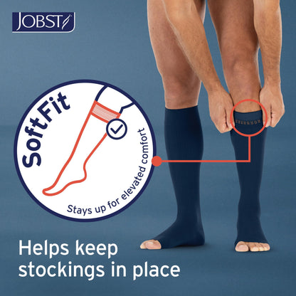 JOBST forMen Compression Socks 15-20 mmHg Knee High, with SoftFit Band, Open Toe, Navy, Medium