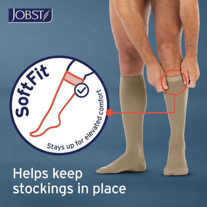 JOBST forMen Compression Socks 15-20 mmHg Knee High, with SoftFit Band, Closed Toe, Khaki, Large