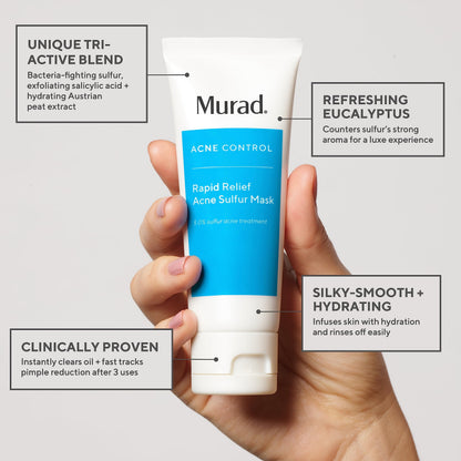 Murad Rapid Relief Acne Sulfur Mask – Clay Mask with Salicylic Acid, 5% Sulfur, and Austrian Peat Reduces Oil, Minimizes Breakouts, Reduces Pimple Size, and Unclogs Pores – 2.5 Fl Oz