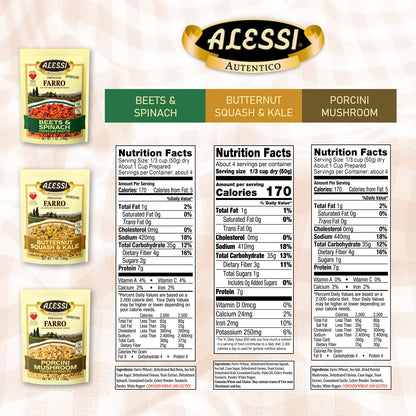 Alessi Autentico, Premium Seasoned Roman Grain Farro, Cooks Like Risotto, Heart Healthy, Easy to Prepare, 7oz (Variety Pack, Pack of 3)