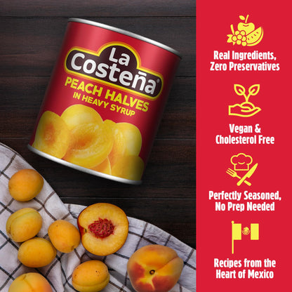 La Costeña Canned Peaches in Heavy Syrup - Canned Peach Halves for Fruit Salad, Pie Filling, Cobbler, Preserves & Cut Fruit Cups - Bulk Pantry Food - 29 oz, 12 Pack