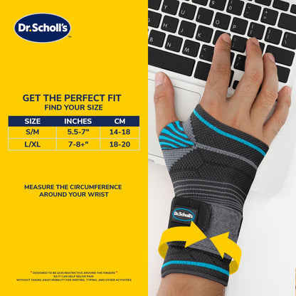Dr. Scholl's Wrist Brace with Massaging Gel & Breathable Fabric, Shock-Absorbing Wrist Wraps, Built-in Gel Padding & Support (Size L/XL)