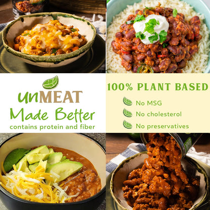 unMEAT Plant Based Meat | Easy to Prepare Plant Based Protein | Vegan Meat with Less Calories, Chili with Beans, 12 pack
