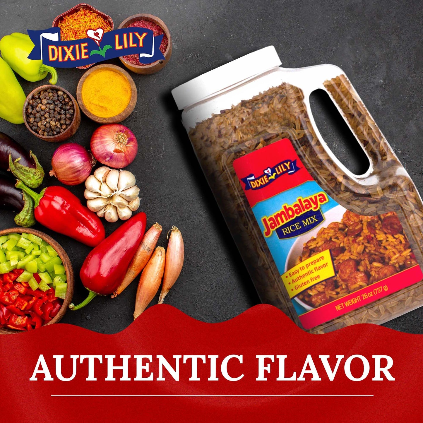 Dixie Lily Jambalaya Rice Mix - Long Grain Parboiled Rice with Bell Peppers, Onion & Spices, Enriched with Vitamins, Easy-to-Prepare - 26oz, 1 Pack