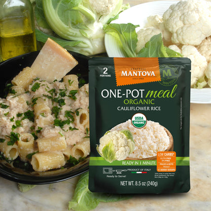 Mantova Organic Cauliflower Rice, 8.5 oz. (Pack of 6), Product of Italy, One-Pot Meal, Microwaveable, Ready-in-Minutes Cauliflower Rice, All-Natural, Healthy Rice Alternative, Ideal for Soups, Stews, Side Dishes, Salads, Rice Bowls, Breakfast Bowls...