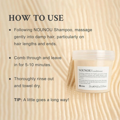 Davines NOUNOU Conditioner, Hydrating Deep Conditioner for Bleached, Permed, Relaxed, Damaged Or Very Dry Hair, Replenishes Chemically Processed Hair