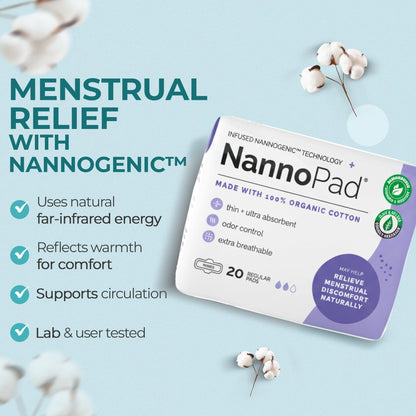 Regular Pads for Women - Nannocare Certified Organic Cotton Pads - Discomfort Reducing Pads with Wings - Feminine Hygiene Products - 20 Sanitary Pads (1 Pack)